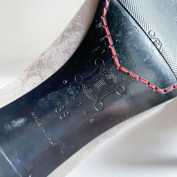 Celine Grey Suede Web Stripe Detail Round Toe High Heels 38  Italy - Picture 12 of 13